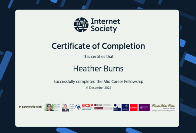 Screen cap of the certificate of completion