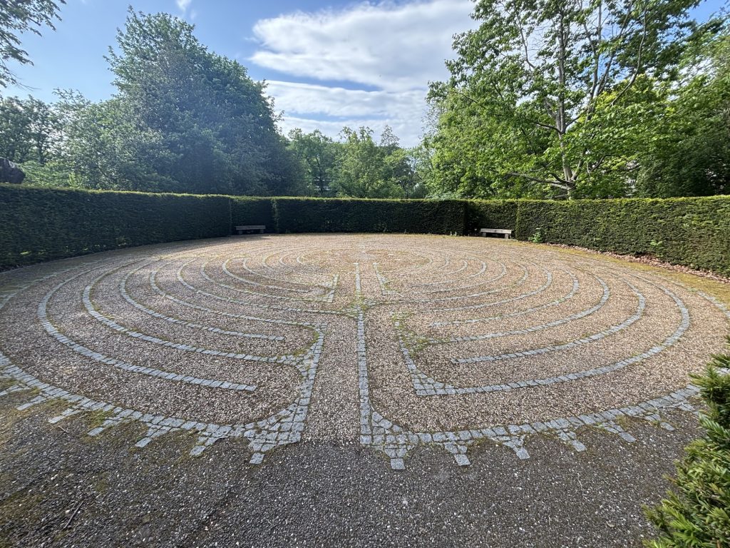 A circular labyrinth made of stone pathways